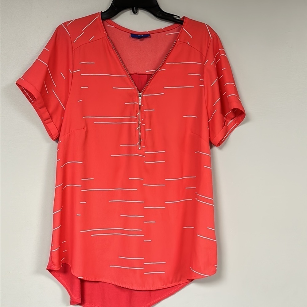 Apt. 9 | Women’s Short Sleeve Blouse, V neck with zipper, pink/salmon  Size OX